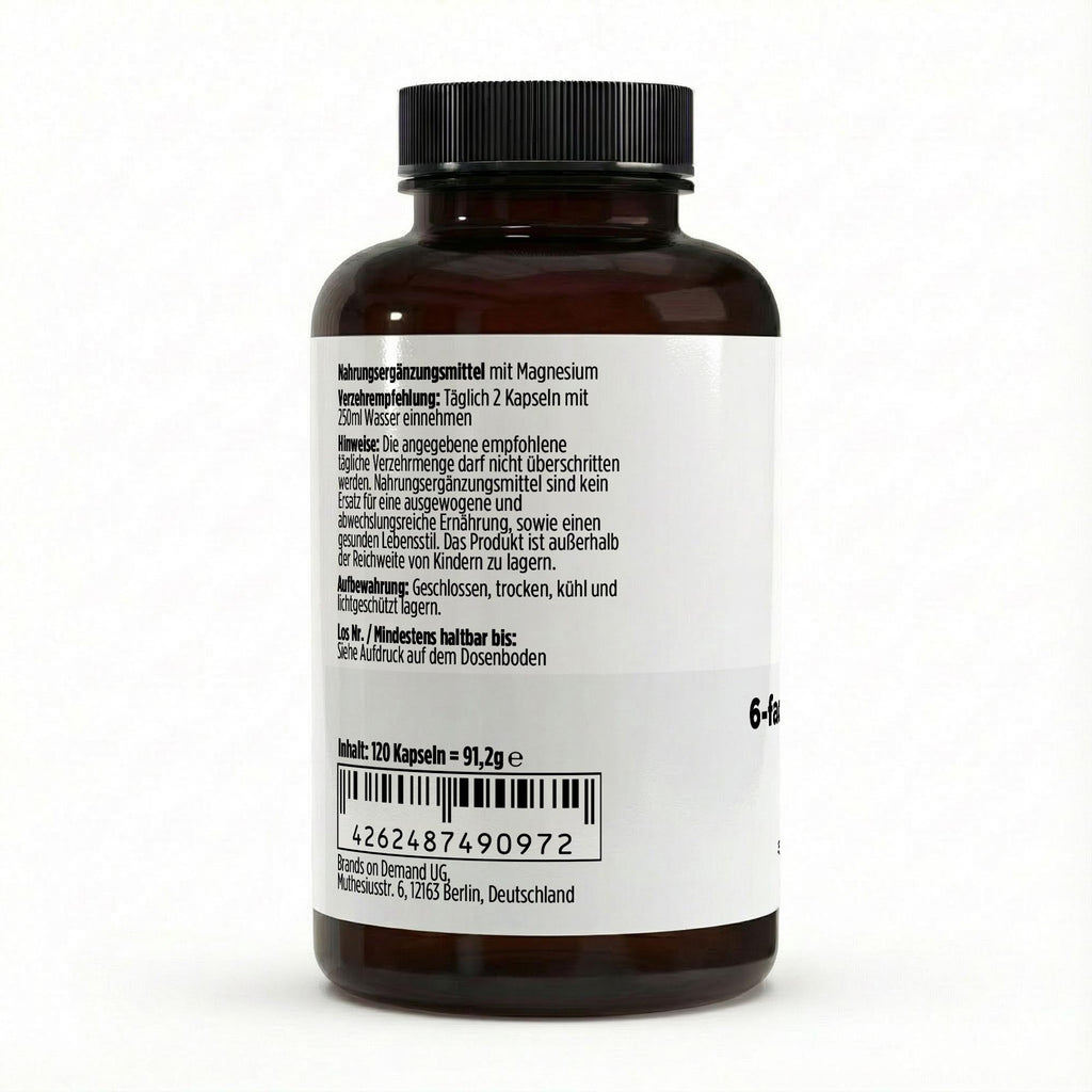 Magnesium 6x Komplex + B6 - 120 vegane Kapseln