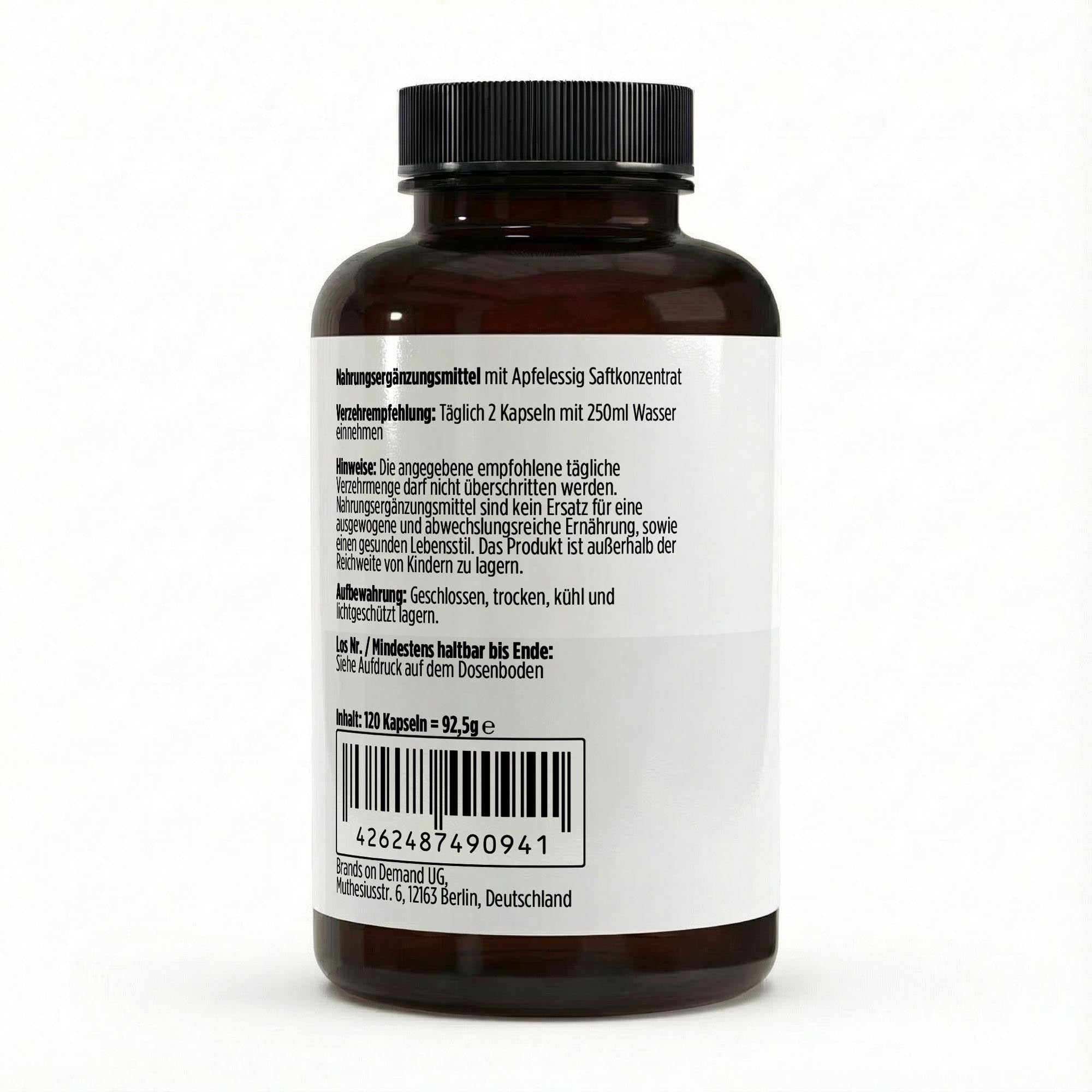 Apfelessig Extrakt Kapseln (600mg je Kapsel) - 120 vegane Kapseln