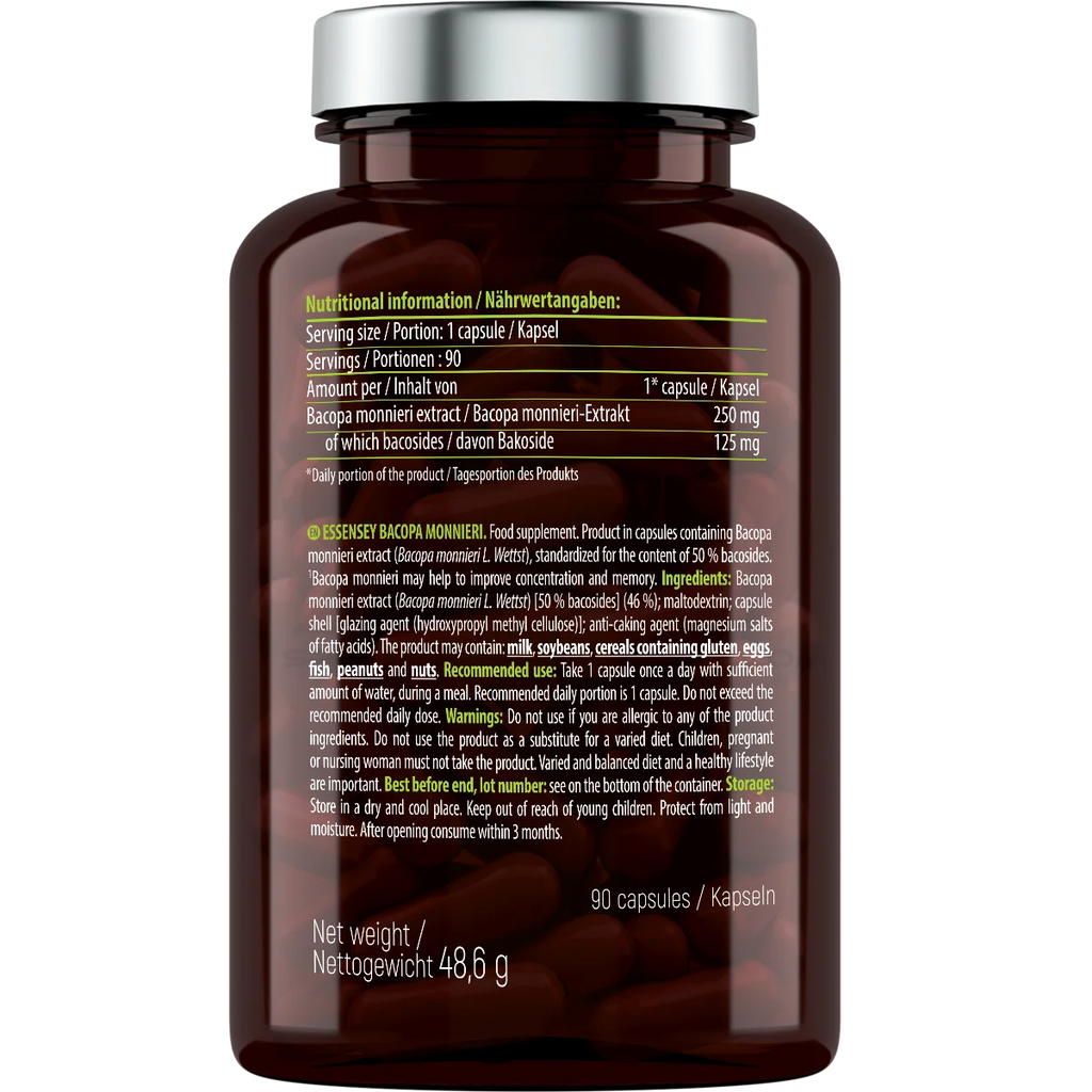 Essensey® BACOPA MONNIERI 250mg (Brahmi) 90 Kapseln