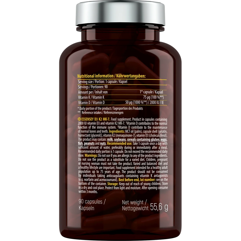 Essensey® VITAMIN D3 2000 I.U + K2 MK-7 90 Kapseln