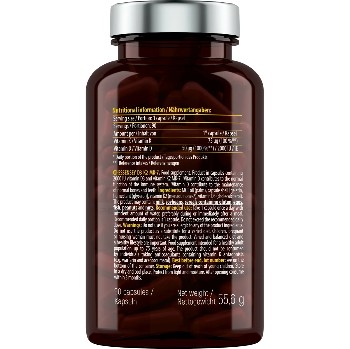 Essensey® VITAMIN D3 2000 I.U + K2 MK-7 90 Kapseln