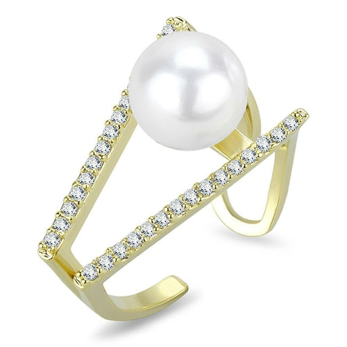 Flash-Gold-Messingring mit synthetischer Perle in Weiß