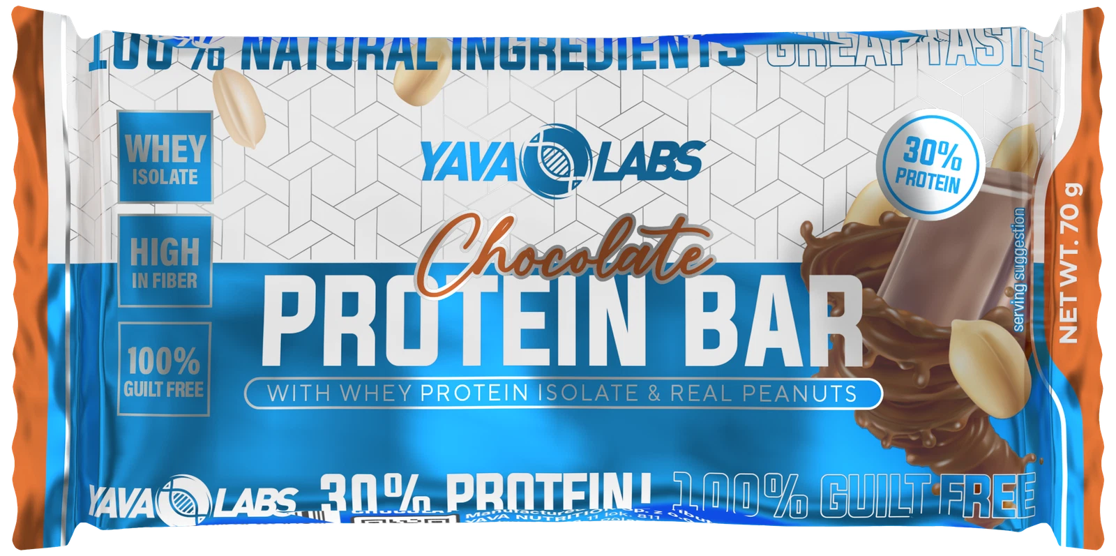 YAVA LABS® PROTEIN BAR Chocolate & Real Peanuts 70g